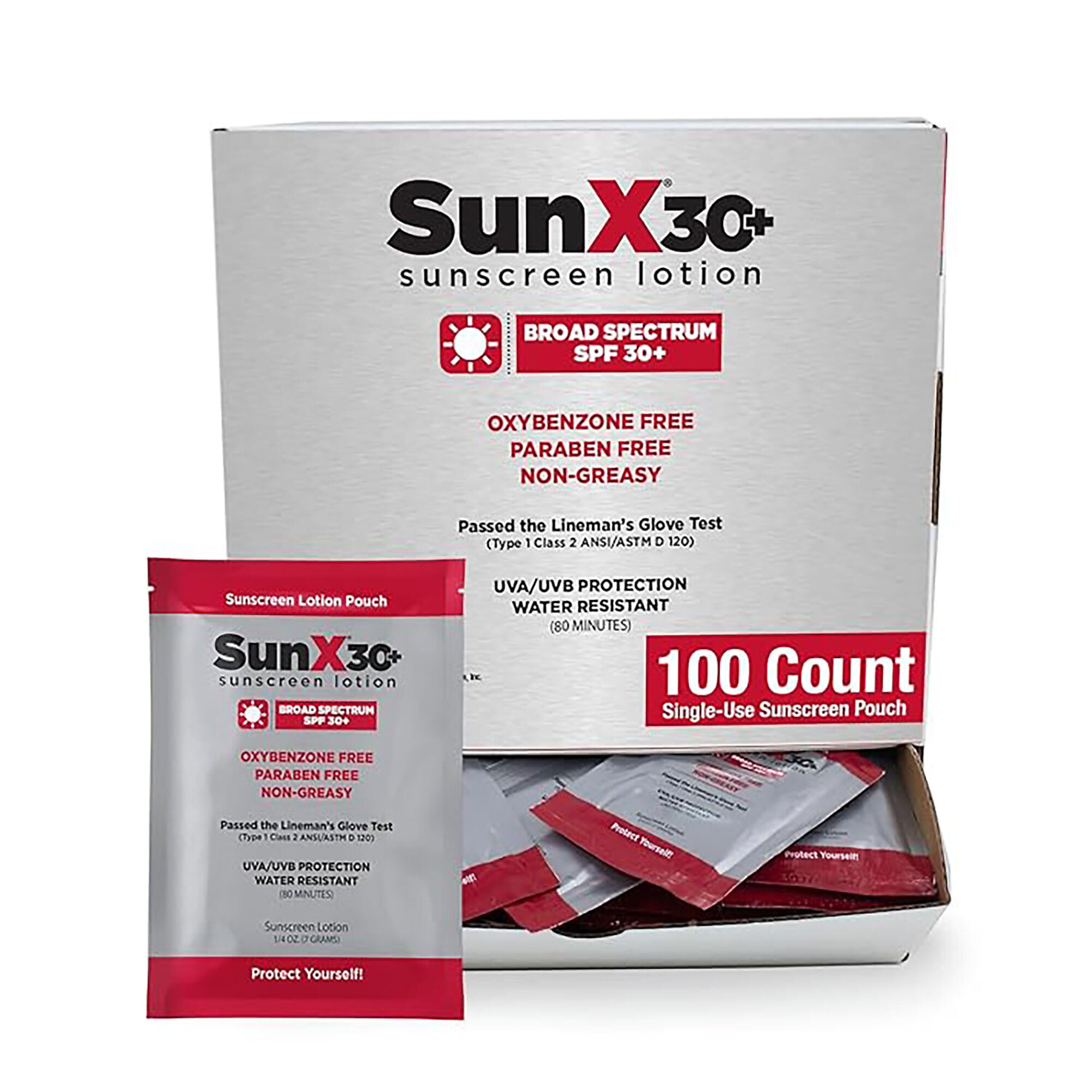 Aero Healthcare SunX30 Lotion Packets — SPF 30+, Broad Spectrum, Water-Resistant, 100/Box, Model# 91664